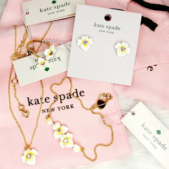 🎀 Kate Spade Precious pansy jewelry - complete - Picture 1 of 7